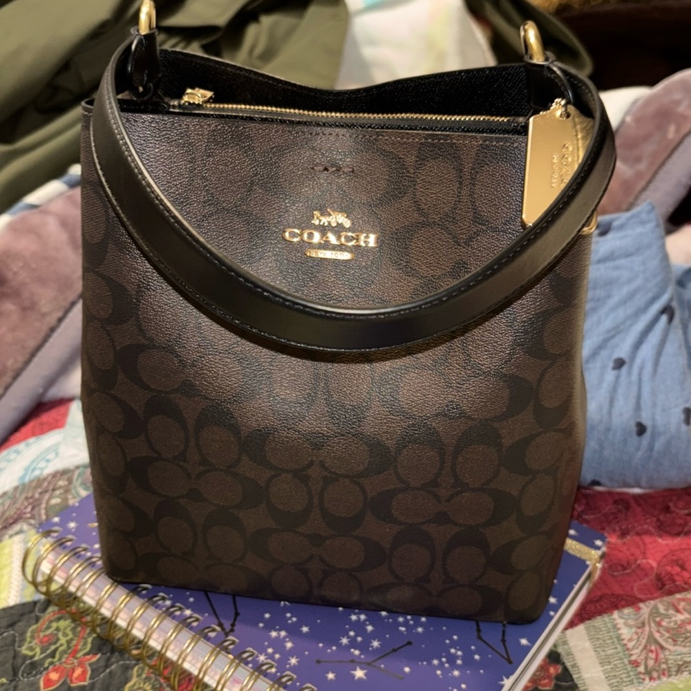 Coach Signature Brown and Black Shoulder Bag